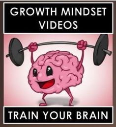 a cartoon brain lifting a barbell with the text growth minds videos train your brain