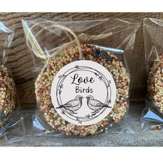 Are you looking for a fun and unique party favor for an upcoming wedding or bridal shower?  These hand-made bird seed cakes would be just the thing! Guests can take one home to hang from a tree or hook in honor of the happy couple.  The recipients will love watching to see the variety of birds that come and check out this tasty treat. You are purchasing a set of 12 round cakes, each measuring 3" across and 1" in depth. Two options for purchase: 1- Cakes only (no twine, labels, or packaging). Cak Nature Wedding Favors Gifts, Spring Wedding Favor Ideas, Bird Bridal Shower Theme, Wedding Favors Vintage, Love Bird Wedding Theme, Couples Shower Party Favors, Bird Seed Cakes, Wedding Shower Favors Diy, Wedding Guest Gift Ideas