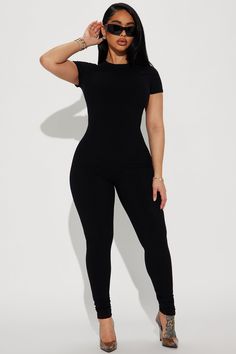 Available In Black And Navy. Jumpsuit High Neck Short Sleeve Zipper Back Closure Legging Stretch Compression Rib 82% Rayon 18% Spandex Imported | Malia Snatched Jumpsuit in Black size 3X by Fashion Nova Baddie Christmas Outfits, Navy Jumpsuit, Gal Gadot Wonder Woman, Cute Lazy Outfits, Jeans Cargo, Lazy Outfits, Classy Fashion, Jumpsuit Black, Curve Dresses