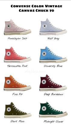 Converse Shoes Different Colors, Converse Best Colors, High Top Converse Colors, Converse Different Colors, Converse With Heels, Converse To Get, Colored Converse Outfit High Tops, Best Converse Colors