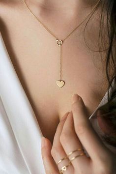 Heart Necklace Gold, Gold Lariat Necklace, 18k Gold Necklace, Gold Heart Necklace, 14k Gold Necklace, Emerald Necklace, Gold Necklaces, Girly Jewelry, Lariat Necklace