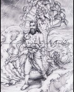 pencil drawing of jesus carrying the baby jesus in his arms, surrounded by other figures