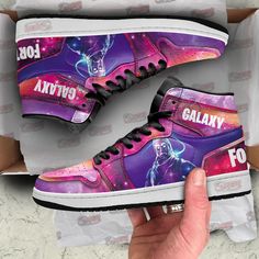 Galaxy Skin Fortnite J1 Shoes Custom For Fans MN06All of our JD Sneakers styles are custom-made-to-order and handcrafted to the highest quality standards. High-quality rubber sole for traction and exceptional durability. Lace-up closure for a snug fit. Material: Microfibre leather: chemical & abrasion resistance, anti-crease, aging resistance Eco-friendly and 100% Vegan. Please allow 10-15 business days to receive a tracking number while your order is hand-crafted, packaged and shipped from our J1 Shoes, Air Jordan 1 Shoes, Jordan 1 Shoes, Skin Fortnite, Exclusive Sneakers, Shoes Custom, Sneaker Games, Funny Vid, Trendy Sneakers