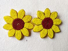 Perfect statement earrings for this summer season. Smiley's happy face and sunflower earrings will bring smiles to everyone that's around you! Beaded earrings for the festive or summer season are available now at our shop. They are totally handmade and eye-catchy and are ready to rock your pool parties or any other party. These seed beads earrings have felt back and are very light-weighted. Please message us for bulk orders For more collection check out our full range of handmade products at htt Handmade Adjustable Fun Beaded Earrings, Fun Beaded Earrings For Summer Gifts, Yellow Sunflower Design Earrings For Gift, Yellow Sunflower Design Earrings Gift, Fun Beaded Earrings For Gifts, Handmade Fun Beaded Earrings For Gifts, Playful Adjustable Yellow Earrings, Yellow Flower Earrings With Colorful Beads For Gift, Yellow Sunflower Design Earrings For Summer