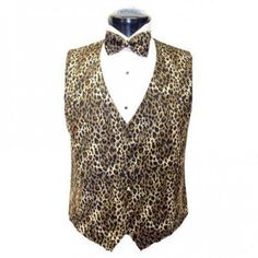 a leopard print vest and bow tie on a white mannequin head display stand