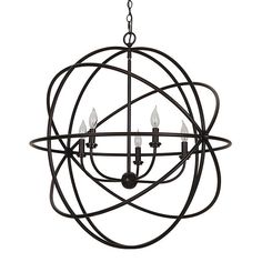 a black chandelier with five lights hanging from it's center circle, on an isolated white background