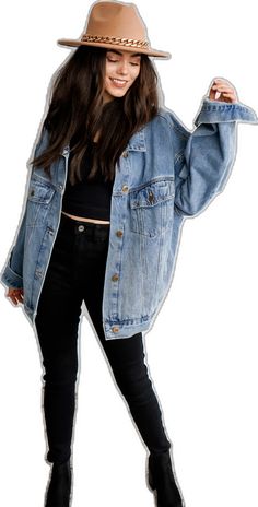 Oversized Denim Jacket, Full Length, Denim Jacket, Long Sleeves, Collage, Collar, Long Sleeve, Pins, How To Wear