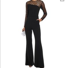 Elegant Black Jumpsuit, Size 4 Nwt! Elegant Overall Bodysuit For Night Out, Elegant Bodysuit Overall For Night Out, Black Long Sleeve Jumpsuits For Cocktail, Black Fitted Jumpsuit For Evening, Fitted Black Jumpsuit For Cocktail Occasions, Fitted Black Jumpsuit For Cocktail, Black Long Sleeve Cocktail Jumpsuits, Black Fitted Jumpsuit For Cocktail Events, Black Fitted Evening Jumpsuit