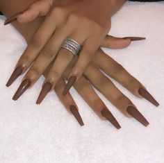 Narrow Coffin Acrylic Nails, Brown Nails Coffin, Brown Coffin Nails, Brown Acrylic Nails, Ombre Acrylic Nails, Coffin Nails Long, Simple Acrylic Nails, Classy Acrylic Nails, Brown Nails