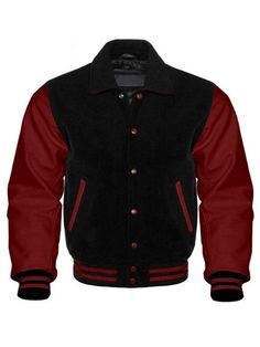 Varsity Letterman College Baseball Bomber Jacket Wool and Real Leather Sleeves Brand : Verse ENT Color : Black / meheron Trimming Color : black /mehron Sizes : All sizes are available For Custom size Please Message us (All Sizes are Available) If your required Size & Color Combination is not listed then please contact with us We will respond you as soon as possible the estimated time is 12 Hours, All Sizes & Color Combinations are Available. The quality of the varsity Hoodie is the finest in the Fitted Varsity Jacket With Button Closure For College, Red College Style Outerwear For Fall, Red Varsity Jacket With Ribbed Cuffs For Fall, Black Varsity Jacket With Ribbed Cuffs For Fall, Long Sleeve Varsity Jacket With Contrast Color For Fall, Black Varsity Outerwear For Fall, Fitted Varsity Jacket For College In Fall, Fitted Black Outerwear With Contrast Color, Winter Fitted Varsity Jacket With Baseball Collar