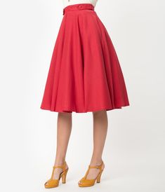 1950s Style Red Button Tab High Waist Swing Skirt – Unique Vintage 1950s Style, Fashion Unique, 1940s Dresses, Black High Waist, Red Button, 1950s Fashion, Model Pictures, Hat Hairstyles, Retro Inspired