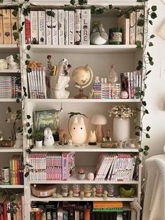 a book shelf filled with lots of books