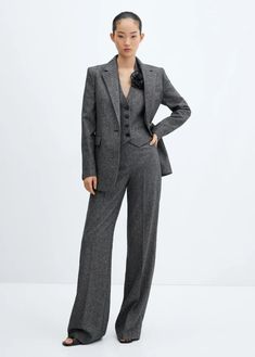 Wool suit pants - Women | Mango USA Women Suits Prom Classy, 3 Piece Suit Women, Suit Vest Women, Mango Trousers, Blazer Suit Women, Casual Suit Jacket, Mango Outlet, Suit Women, Total Look