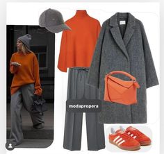 Orange Sweater Outfit, Look Boho Chic, Color Combinations For Clothes, Winter Fashion Outfits Casual, Outfit Plan, Mode Casual, Stylish Work Outfits, Grey Pants, Autumn Outfit