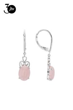 9x7mm cabochon oval Peruvian pink opal rhodium over sterling silver dangle earrings. Measures approximately 1 1/4"L x 1/4"W. Leverback closures. Formal Silver Oval Cabochon Earrings, Nickel-free Oval Cabochon Jewelry, Elegant Silver Oval Cabochon Earrings, Elegant Sterling Silver Oval Cabochon Earrings, Elegant Oval Cabochon Sterling Silver Earrings, Classic Pink Cabochon Jewelry, Pink Oval Sterling Silver Jewelry, Oval Pink Sterling Silver Jewelry, Elegant Nickel-free Oval Link Jewelry