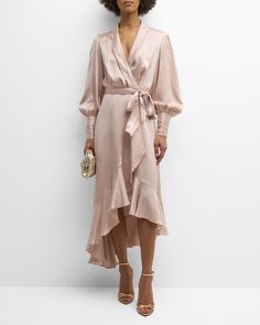 Zimmermann Silk Wrap Midi Dress | Neiman Marcus Flapper Style Dresses, Silk Wrap Dresses, Mother Of The Bride Outfit, Wrap Midi Dress, Silk Midi Dress, Bride Clothes, Pink Midi Dress, Silk Wrap, Silk Charmeuse