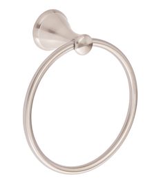 a stainless steel towel ring on a white background