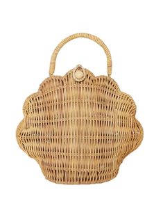 a wicker handbag on a white background