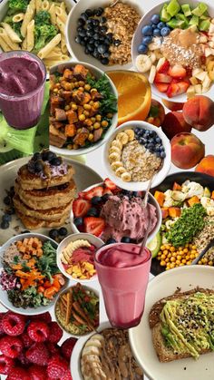 a table topped with lots of different types of food and drinks next to each other