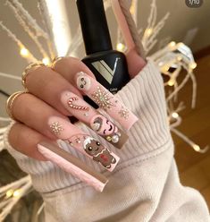 Winter Nails Acrylic, Dope Nail Designs, Acrylic Nails Coffin Pink, Nails 2023, Winter Nail, Pink Acrylic Nails, Square Acrylic Nails, Christmas Nail Designs