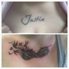 two pictures with birds and the word justa on their chest, one is black