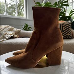 Brown Wide Heeled Ankle Boots Chic High Ankle Suede Booties, Chic Fall Booties With Sculpted Heel, Chic Fitted Brown Booties, Loeffler Randall Shoes, Wide Heels, Size 11 Heels, Loeffler Randall, Heeled Ankle Boots, Shoes Heels Boots