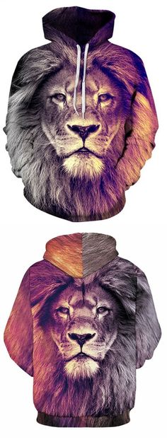 Men's Hoodie 3D Lion Pattern Plus Size Long Sleeve Casual Stylish Outdoor Hoodie Layered Clothing, Smart Clothing, 3d Lion, Animal Captions, Lion Pattern, Revival Clothing, Leather Coats, Mens Fashion Smart, Animal Head