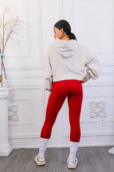 Comfy and cute, these high-waisted leggings are perfect for everyday wear. They're seamless and ribbed, offering a snug and flattering fit. The full length and spandex fabric provide maximum comfort, while the 23.5" inseam is perfect for most heights. Made with 90% nylon and 10% spandex, these leggings come in a variety of colors (though color may slightly vary due to monitor resolution). Model is wearing S/M Burgundy Leggings, Comfy Leggings, Olive Color, Burgundy Color, High Waisted Leggings, Spandex Fabric, Cropped Sweater, Everyday Fashion, Full Length