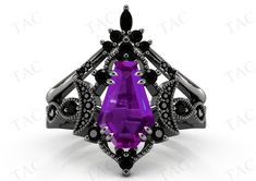 Gothic Wedding Rings Jeulia, Black Amethyst Jewelry For Formal Occasions, Formal Black Amethyst Jewelry, Gothic Purple Ring As A Gift, Gothic Purple Ring For Gift, Gothic Purple Rings As Gift, Spiritual Purple Amethyst Wedding Ring, Purple Spiritual Wedding Jewelry, Gothic Purple Jewelry Gift