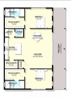 an apartment floor plan with three bedroom and two bathroom areas, including the living room