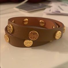 Never Worn! Super Cute Goes With Anything! Designer Adjustable Brown Bracelet, Designer Brown Adjustable Bracelet, Tory Burch Bangle, Tory Burch Jewelry, Tory Burch Kira, Double Wrap Bracelet, Body Stickers, Tory Burch Miller, Leather Mary Janes