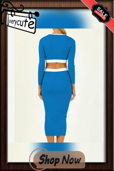 Blue Ribbed Cut-out Long Sleeve Bodycon Dress Fitted Blue Bodycon Dress With Back Zipper, Blue Bandage Bodycon Dress, Fitted Long Sleeve Bodycon Dress With Cutout Back, Fitted Blue Ribbed Bodycon Dress, Blue Ribbed Mini Bodycon Dress, Sleeve Bodycon Dress, Dresses Bodycon, Color Pick, Long Sleeve Bodycon