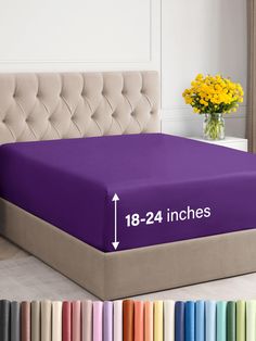 an image of a bed with the measurements for mattresses and sheets in different colors