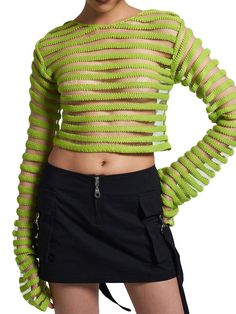 Women's Summer Knitted Crop Tops Long Sleeve O Neck See Through Striped KnitwearSpecification:Material: Woolen YarnSleeve Length: LongPattern Type: StripeGender: WomenItem Type: KnitwearFriendly Tips:1. Please kindly allow a 2-3% difference according to manual measurement.2. Please check the measurement chart carefully before you buy the item.(1 inch=2.54cm)3. Please note that a slight color difference should be acceptable due to the light and screen. Thanks. Crop Tops Long Sleeve, Edgy Tops, Striped Knitwear, T Shirt Crop Top, Summer Streetwear, Mesh T Shirt, Tops Long Sleeve, Long Crop Top, Summer Knitting