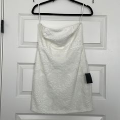 Got Your Attention White Embroidered Strapless Bodycon Dress. New With Tags, Never Worn White Embroidered Mini Dress For Party, White Lace Mini Dress With Straight Neckline, White Lace Bodycon Dress, White Lace Bodycon, Burgundy Maxi Dress, Homecoming Formal Dresses, Strapless Bodycon Dress, Fitted Maxi Dress, Black Halter Dress