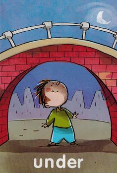 a book with an image of a boy standing in front of a bridge and the words under it