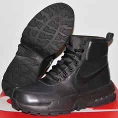 Nike Air Max Goaterra 2.0 Leather Boots New With Box - Boxes Have A Bit Of Damage Men's Size 8, 8.5 & 9 Triple Black Leather Upper Style #Dd5016-001 Fast Shipping! Slip-resistant Leather Combat Boots For Streetwear, High-top Combat Boots With Vibram Sole For Sports, High-top Leather Hiking Boots, Leather High-top Hiking Boots, Leather Waterproof Boots With Vibram Sole For Streetwear, Lace-up Combat Boots With Vibram Sole For Sports, Functional Leather Combat Boots With Vibram Sole, Nike Low-top Boots With Vibram Sole, Nike Sports Boots With Rubber Sole