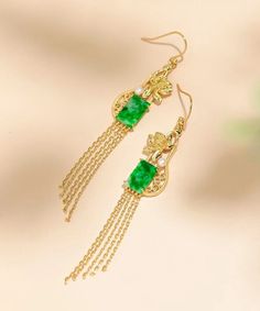 Regular Green Sterling Silver Overgild Inlaid Jade Tassel Drop EarringsMade of fine Sterling Silver Overgild Inlaid Jade.Measurement: 11cm/4.29" * 0.7cm/0.273". Matches easily with daily hairstyle, dresses & Shirts Elegant Green Chandelier Earrings With Latkans, Elegant Green Dangle Tassel Earrings, Elegant Green Jewelry With Tassels, Elegant Green Tassel Jewelry, Faux Leather Coat, Daily Hairstyles, Cotton Long Dress, Tassel Drop Earrings, Linen Tshirts