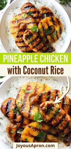 pineapple chicken with coconut rice is an easy and healthy meal that's ready in under 30 minutes