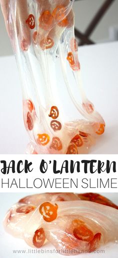 jack o lantern halloween slime is in the bag and it's ready to be eaten