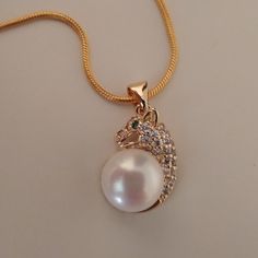 Price Firm Unless Bundled Ships Asap Securely In A Gift Box! I Have Many Pearl Jewelry Pieces For Sale, Bundle Discounts Available! Exquisite Custom Estate 14k Gold Finish Over Sterling Silver Natural 10/11mm Opaque Akoya Pearl Jeweled Panther/Tiger Face Pendant + Chain Necklace Set Excellent Preloved Condition Both Pieces Hallmarked 925 For The Silver Base But Have Genuine Gold Overlay Panther Face Is Jeweled In Crystals With A Green Crystal For The Eye + A Large Natural Pearl Chain Is 16" Long Panther Face, Face Pendant, Pearl Jewels, Face Necklace, Tiger Face, Gold Overlay, Natural Pearl, Green Crystal, Akoya Pearls