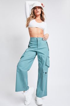 Experience the perfect fusion of style and practicality in these Women’s High-Rise Relaxed Fit All Day Cargo Pants. Stay organized and prepared with expandable side flap utility pockets, perfect for storing your essentials on the go. An additional utility flap pocket on the right side with a contrasting pull tab further enhances both style and storage. The zip fly closure with snap button and rear elastic waistband ensures a comfortable fit, allowing for easy movement while maintaining a sleek s Utility Pants With Functional Pockets, Utility Straight Pants With Functional Pockets, Versatile Straight Cargo Pants With Patch Pockets, Utility Full Length Pants With Functional Pockets, Utility Style Full Length Pants With Functional Pockets, Cotton Straight Pants With Functional Pockets, Relaxed Fit Wide Leg Cargo Pants With Functional Pockets, Relaxed Fit Cargo Pants With Functional Pockets For Spring, Utility Wide Leg Parachute Pants With Functional Pockets