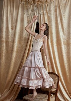 Princess Cynthia Skirt Elegant Sleeveless Satin Dress With Ruffles, Ruffled Satin Dress For Wedding, Elegant Fitted Satin Dress With Ruffles, Elegant Silk Satin Dress With Ruffles, Fitted Satin Dress With Ruffles, Feminine Satin Evening Dress, Feminine Satin Dress, Lotus Clothes, French Palace