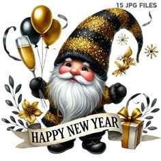 New Year Gnome, Fireworks Clipart, New Years Ball, New Year Clipart, Photoshop Express, Gold Confetti Balloons, New Years Background, New Year Designs, Party Bundles