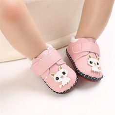 Baby Girls Cartoon Solid Magic Tape Flats Wholesale Kids Shoes - PrettyKid Cute Non-slip Booties For Playtime, Pink Booties With Soft Sole For Playtime, Pink Non-slip Booties For Spring, Pink Booties For Playtime In Spring, Playful Pink Non-slip Booties, Cute Pink Booties With Soft Sole, Casual Pink Non-slip Booties, Cute Pink Booties For First Birthday, Cute Pink First Birthday Booties