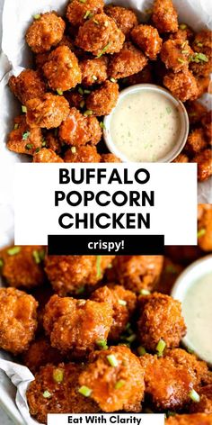 buffalo popcorn chicken is served with ranch dressing