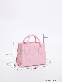 BagForLove - Compact Heart Quilted Bag - Petite and Chic Product Description Color Pink Type Square Bag Bag Size Mini Strap Type Double Handle Pattern Type Quilted Style Fashionable Closure Type Zipper Composition 100% Polyurethane Material PU Leather Size Chart INCH CM Strap Length Bag Length Bag Width Bag Height Handle Height 44.1 inch 6.7 inch 3.1 inch 5.5 inch 2 inch Strap Length Bag Length Bag Width Bag Height Handle Height 112 cm 17 cm 8 cm 14 cm 5 cm Details Pictures Similar Products h2 { Chic Pink Heart-shaped Bag, Pink Heart Print Bag For Everyday Use, Pink Heart Print Bags For Everyday Use, Pink Heart Print Bag For Daily Use, Cute Heart Print Bags, Pink Rectangular Bag With Heart Print, Cute Heart Print Bag For Valentine's Day, Pink Satchel Bag For Valentine's Day, Pink Heart-shaped Bag With Heart Print