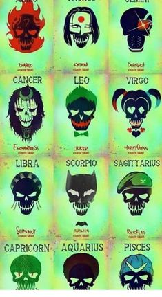 an image of zodiac signs with skulls on them