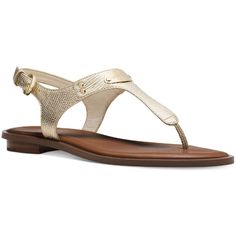 Michael Kors Women's Leather Mk Plate T-Strap Thong Sandals Emb Metallic Us 7 Michael Kors: Offers Strong Style, Color And Quality For The Jet-Set Wardrobe. Statement Handbags, Wallets And Accessories Round Out The Full Line Of Luxury Products. *True To Size* Fall In Love With The Mk Plate Thong Sandal By Michael Kors. Made Of Vachetta Leather Uppers. Features A Golden Plated Signature Logo On Vamp. Ankle Strap With Buckle For Custom Fit. Rubber Outsoles For Durability. Style: Mk Plate * Manufac Statement Handbag, Michael Kors Sandals, Beautiful Sandals, Flip Flop Shoes, Pale Gold, Leather Luggage, Michael Kors Shoes, T Strap, Thong Sandals