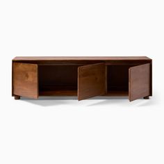 the sideboard is made out of wood and has two open compartments on each side